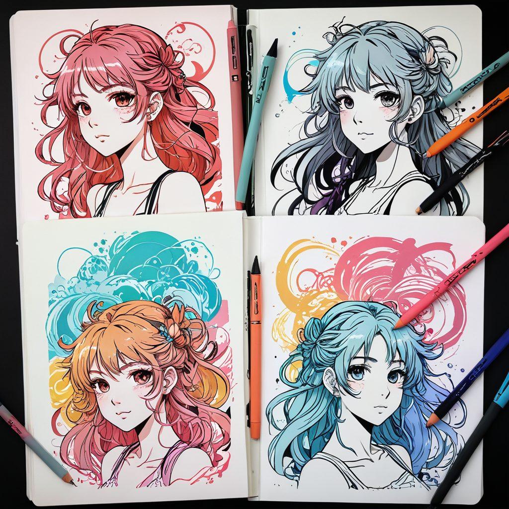 A dynamic split-screen illustration depicting the evolution of hentai, with one side showcasing traditional, hand-drawn manga characters in soft pastel colors, and the other side displaying modern, animated scenes with vibrant neon hues. Include elements like speed lines, artistic tools, and varied character expressions to represent the artistic journey. Emphasize a transition from 2D to 3D visuals. bold colors. vector art. dynamic composition.